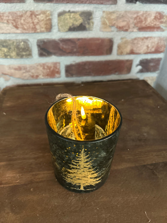 Theelichtje Kerst-Winter GoudGroen