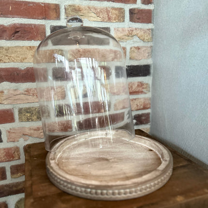 Glazen Stolp op Houten Plateau L