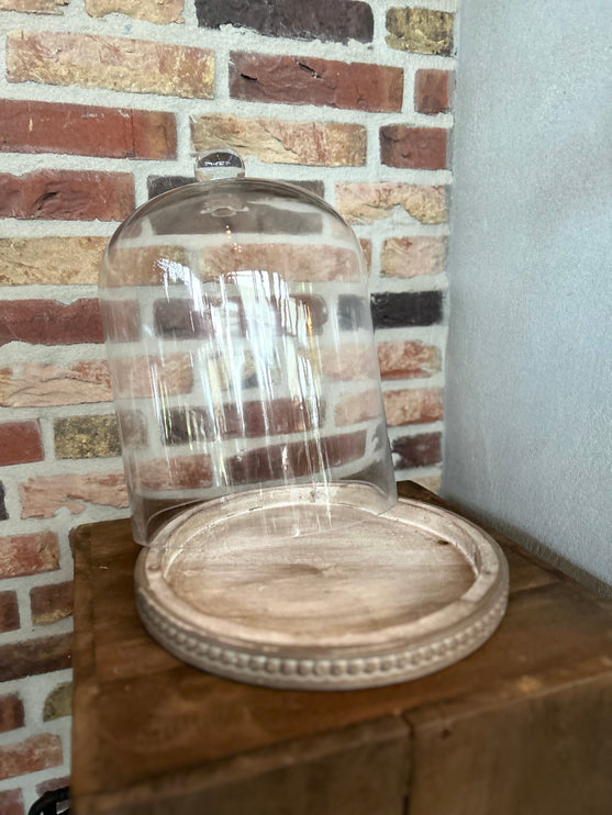Glazen Stolp op Houten Plateau L