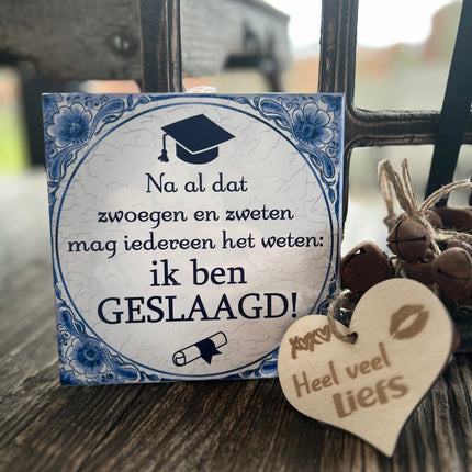 Tegel Delfts Blauw - Zwoegen en zweten/geslaagd