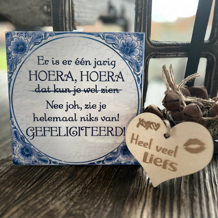 Tegel Delfts Blauw - Hoera hoera