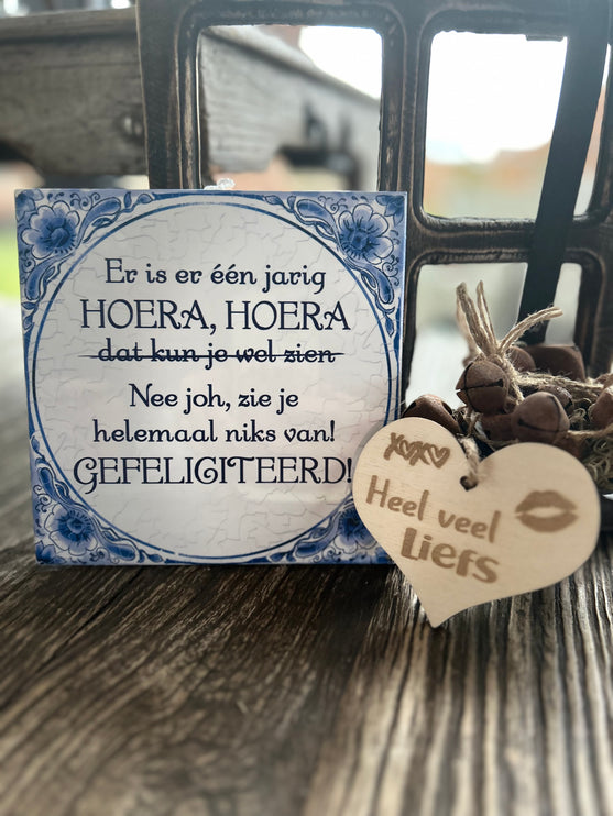 Tegel Delfts Blauw - Hoera hoera