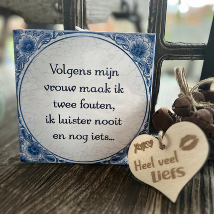 Tegel Delfts Blauw - Volgens mijn vrouw