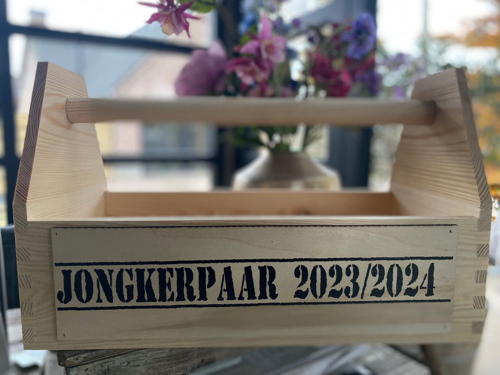 Houten (gereedschaps) kist met eigen tekst - foto