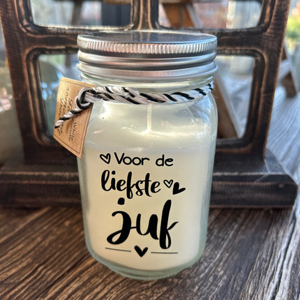 Black & white scented candle - voor de liefste juf