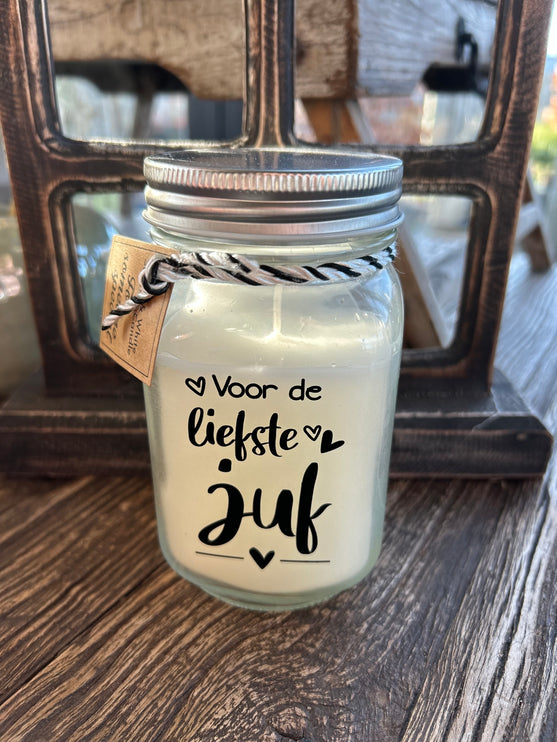 Black & white scented candle - voor de liefste juf