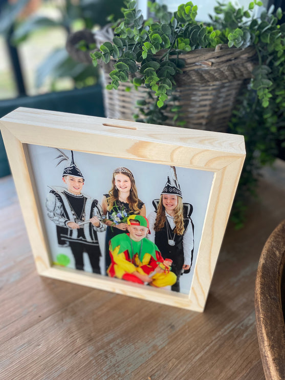 Spaarpot plexiglas - 3 verschillende maten - met eigen opdruk