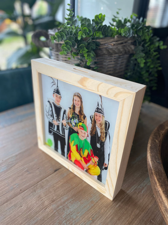 Spaarpot plexiglas - 3 verschillende maten - met eigen opdruk