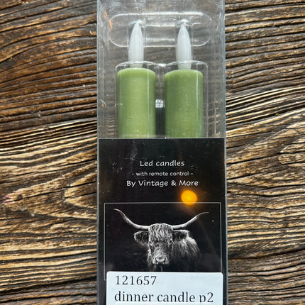 Set van 2 Ledkaarsen Olijfgroen