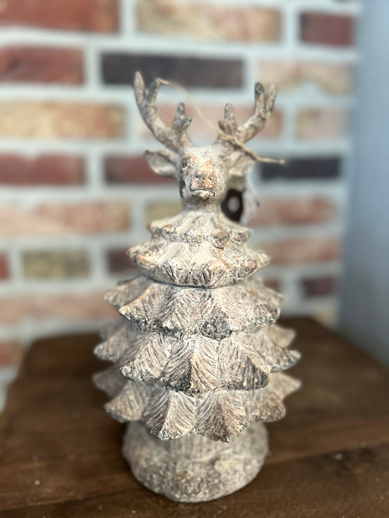 Stenen Potje met deksel Hert Kerstboom