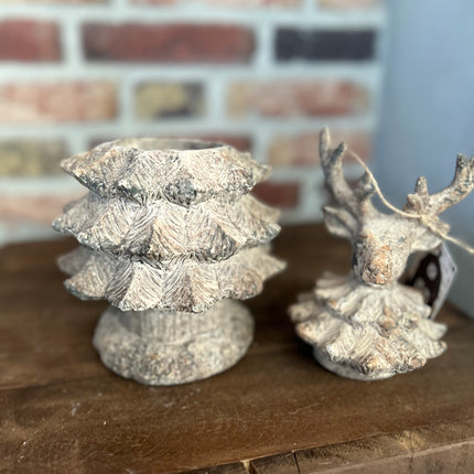 Stenen Potje met deksel Hert Kerstboom