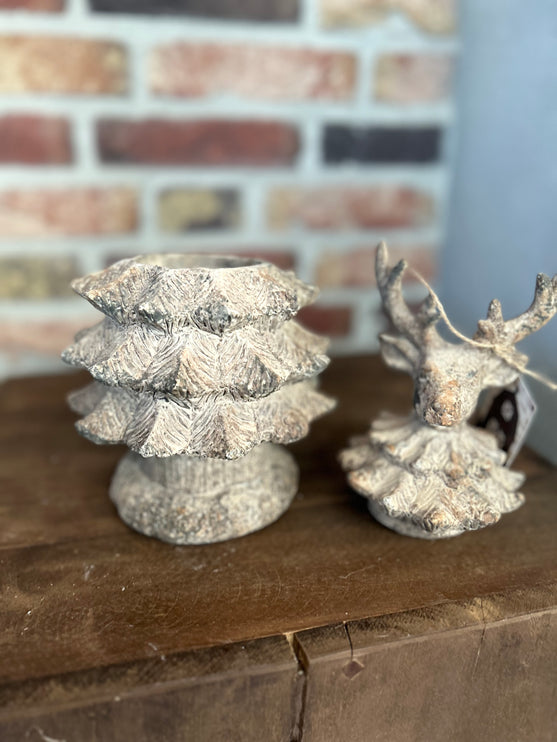 Stenen Potje met deksel Hert Kerstboom