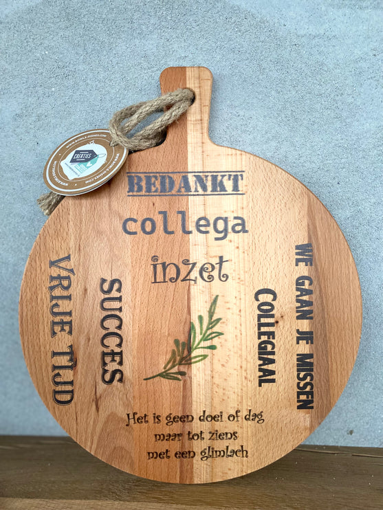 Serveerplank rond - Afscheid collega - Het is geen doei of dag, maar tot ziens met een glimlach