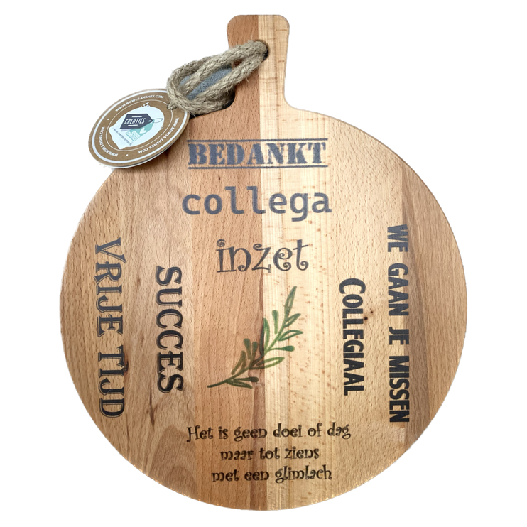 Serveerplank rond - Afscheid collega - Het is geen doei of dag, maar tot ziens met een glimlach
