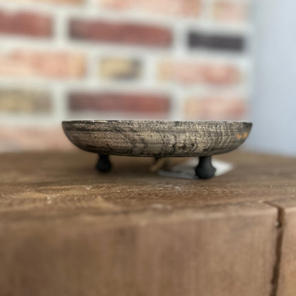 Houten schaaltje op pootjes met mini kerstballen