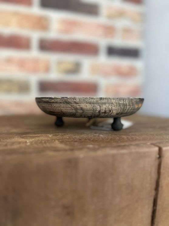 Houten schaaltje op pootjes met mini kerstballen