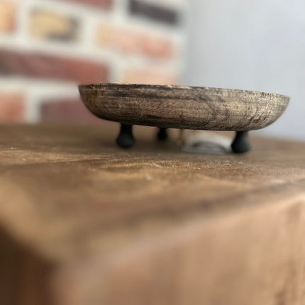 Houten schaaltje op pootjes met mini kerstballen