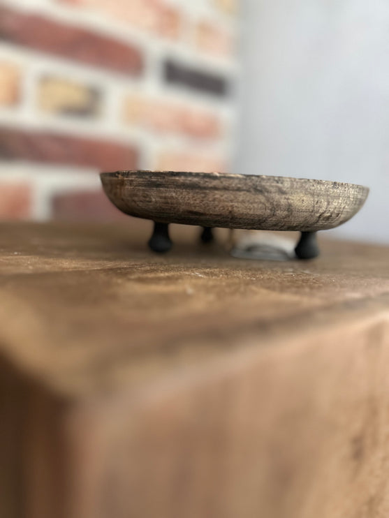 Houten schaaltje op pootjes met mini kerstballen