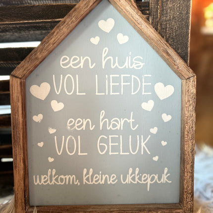 tekstlijstje huis 21,5x17cm een huis vol liefde baby blauw