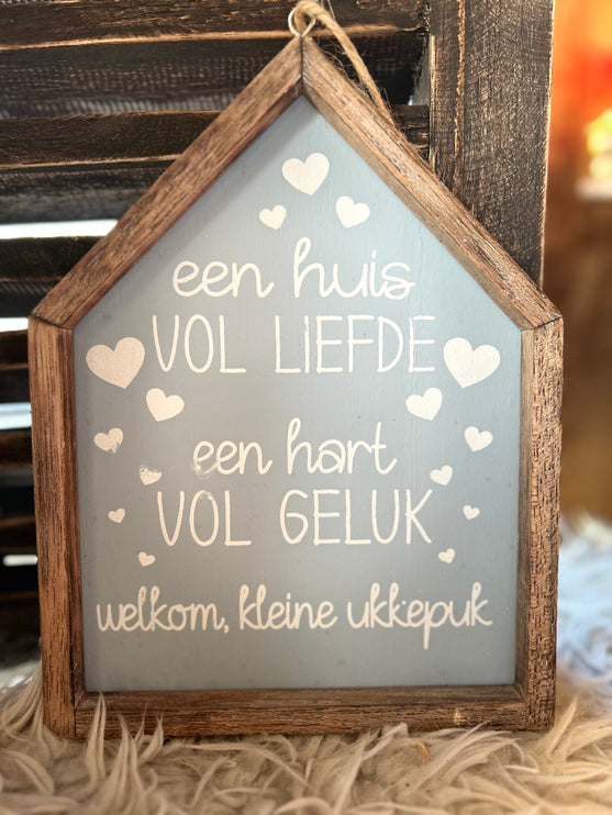 tekstlijstje huis 21,5x17cm een huis vol liefde baby blauw