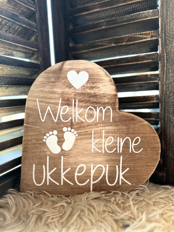 teksthart xl 25x25cm Welkom kleine ukkepuk natural (wit)