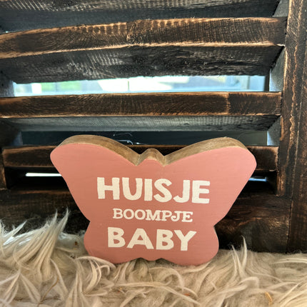 vlinder S 10x8cm huisje boompje baby baby roze