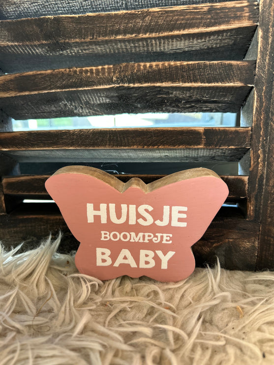vlinder S 10x8cm huisje boompje baby baby roze