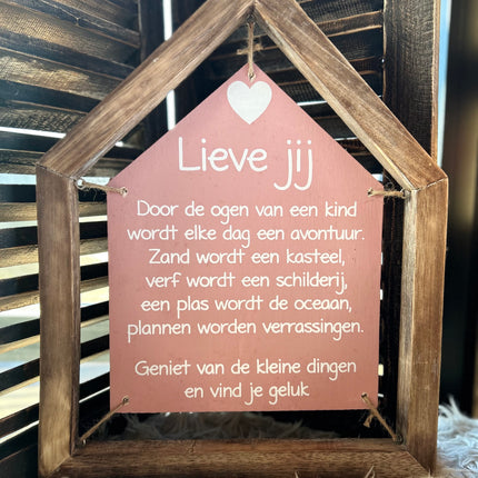 tekstbord huis 40x31cm lieve jij baby roze