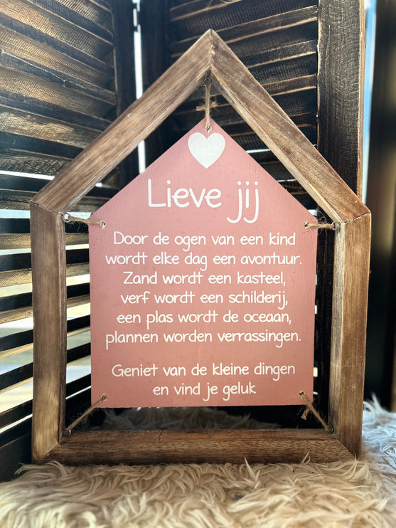 tekstbord huis 40x31cm lieve jij baby roze