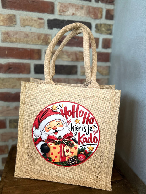 Cadeau Tas Jute met Hengsel - HoHoHo hier is je kado