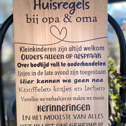 Tekstbord Huisregels bij opa en oma