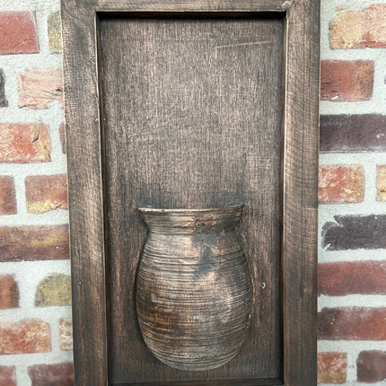 Houten wandpaneel met vaas  Teakhout of Vergrijsd