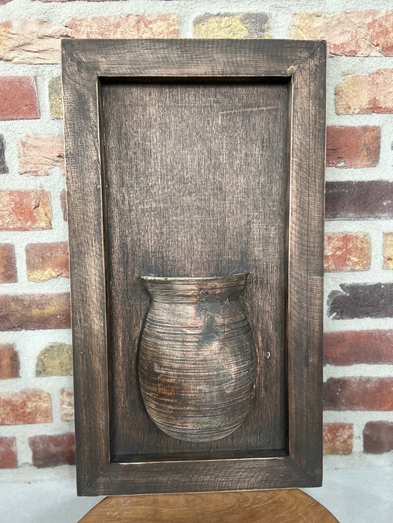Houten wandpaneel met vaas  Teakhout of Vergrijsd
