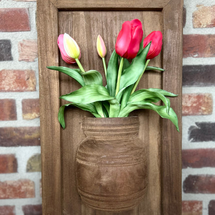 Houten wandpaneel met vaas  Teakhout of Vergrijsd