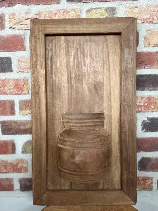 Houten wandpaneel met vaas  Teakhout of Vergrijsd