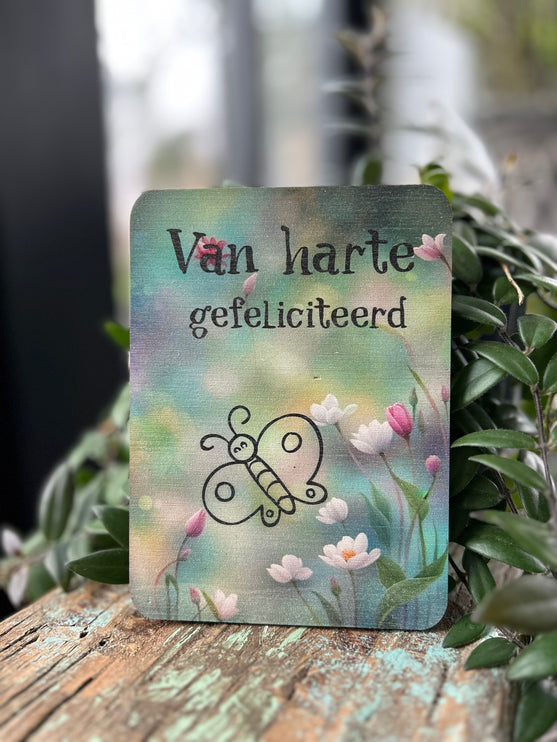 Houten kaart Gefeliciteerd (Vlinder)
