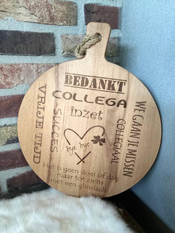 Serveerplank Bedankt collega - Geen doei of dag