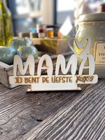 Houten schilderijtje Mama op voetstuk