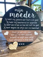 Rond tekstbord met de tekst mijn moeder