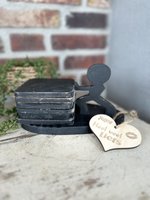 Onderzetters Power Blackwash inclusief houten hartje